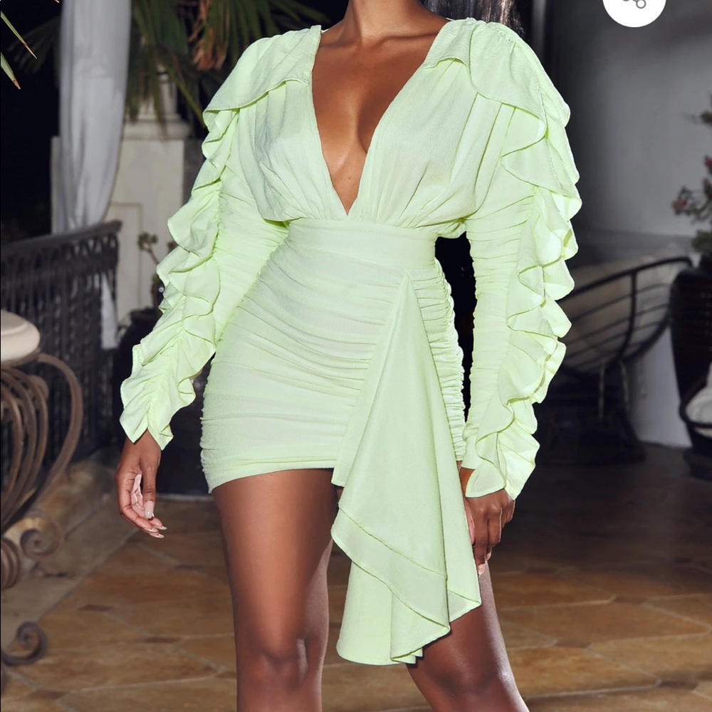 Miss circle mint green deep plunge dress